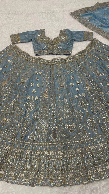 Cloudy Blue Embroidered Lehenga Choli