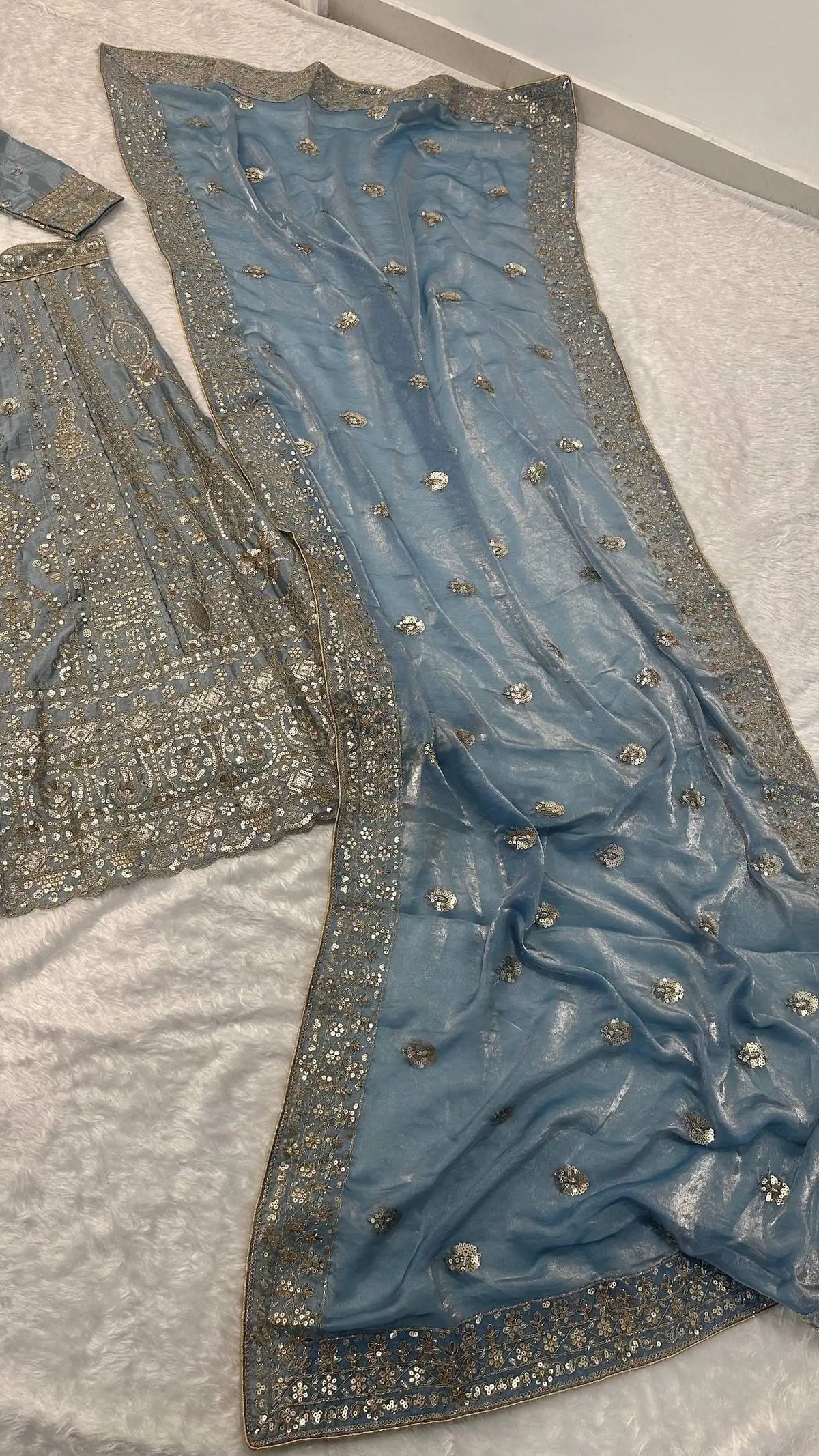 Cloudy Blue Embroidered Lehenga Choli