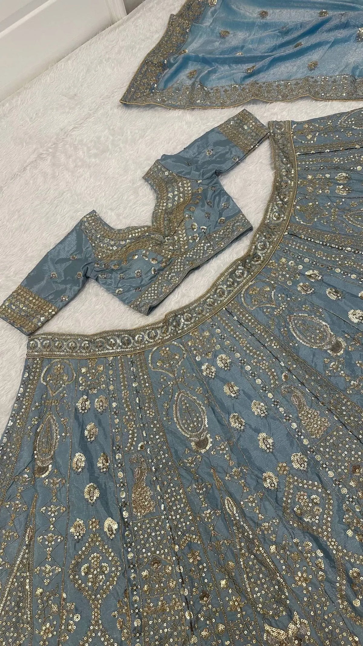 Cloudy Blue Embroidered Lehenga Choli