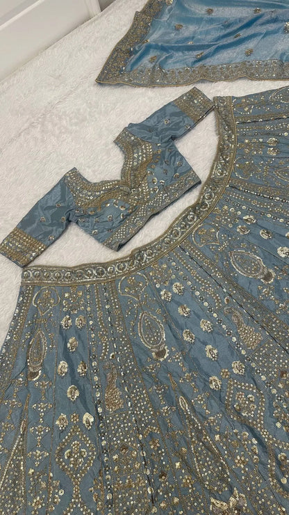 Cloudy Blue Embroidered Lehenga Choli