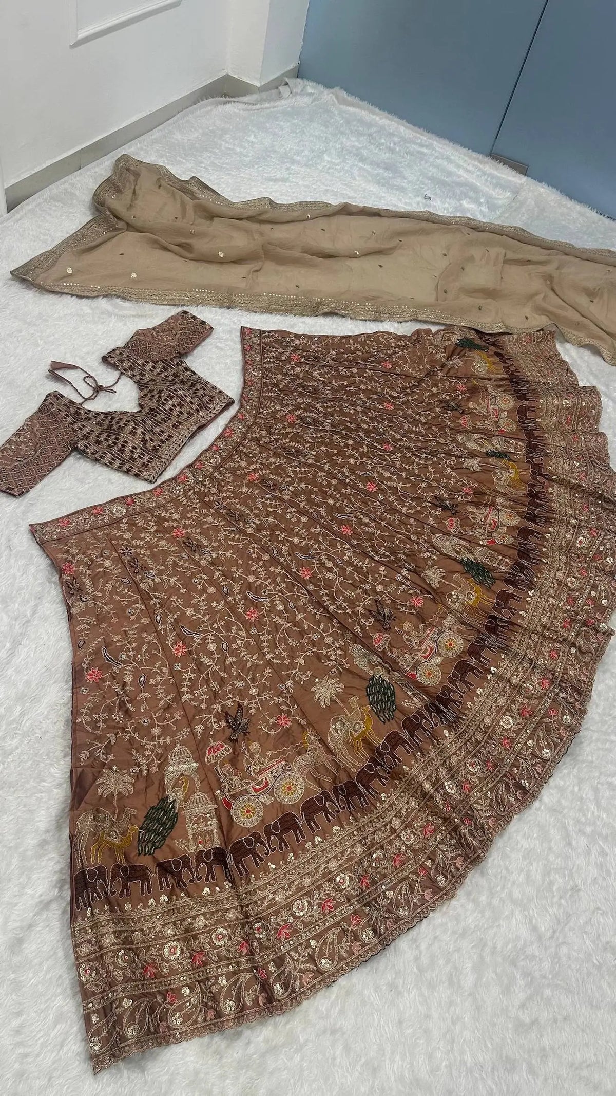 Brown Embroidered Lehenga Choli