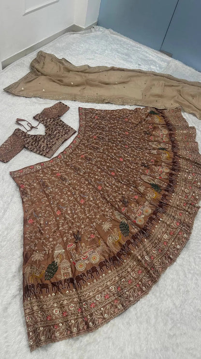 Brown Embroidered Lehenga Choli