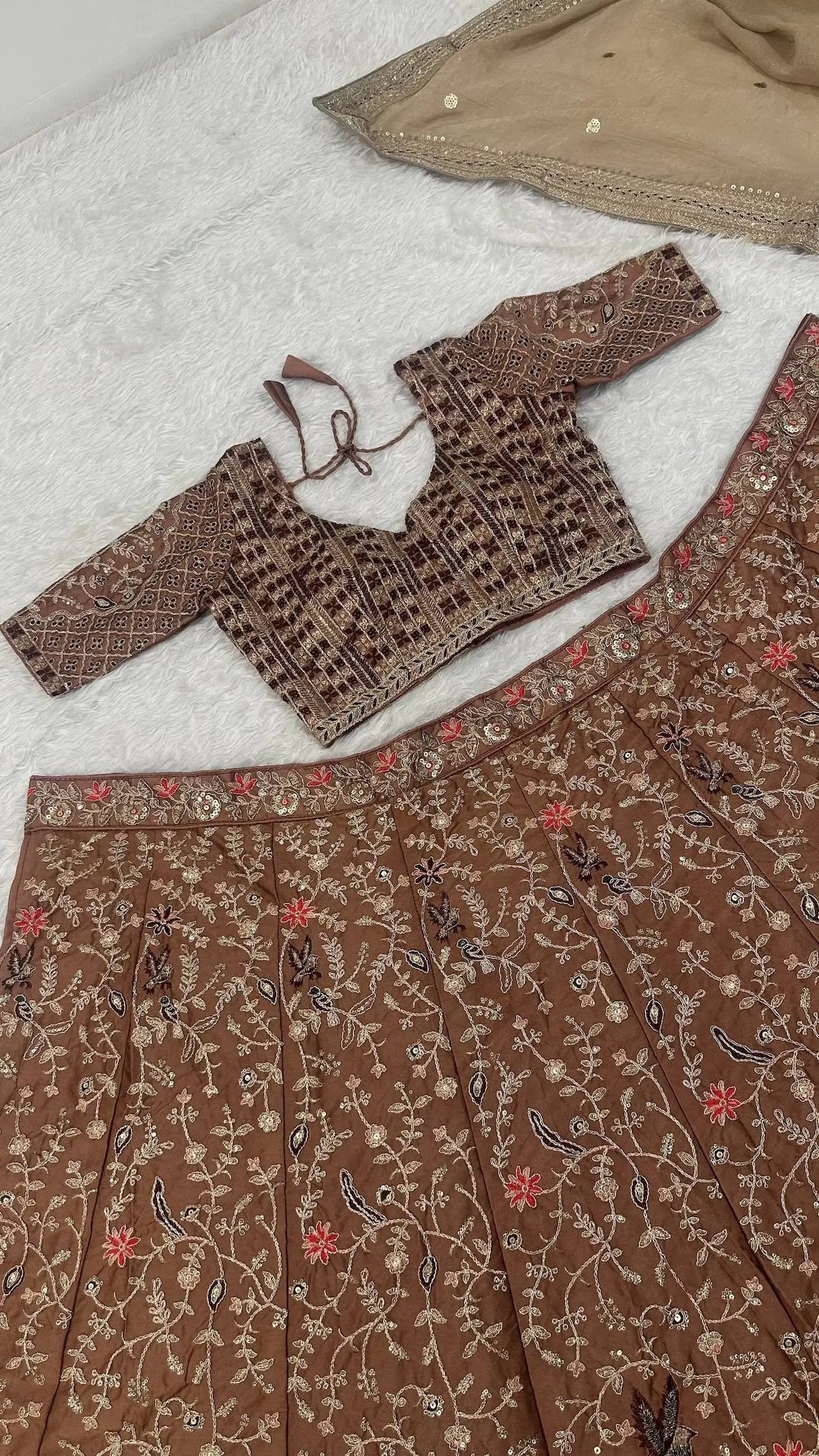 Brown Embroidered Lehenga Choli