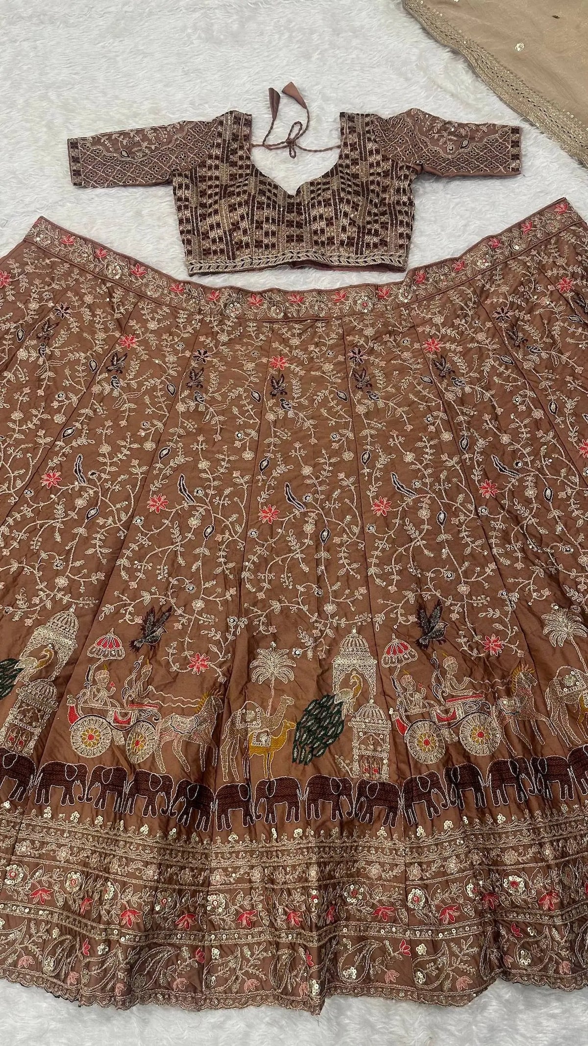 Brown Embroidered Lehenga Choli