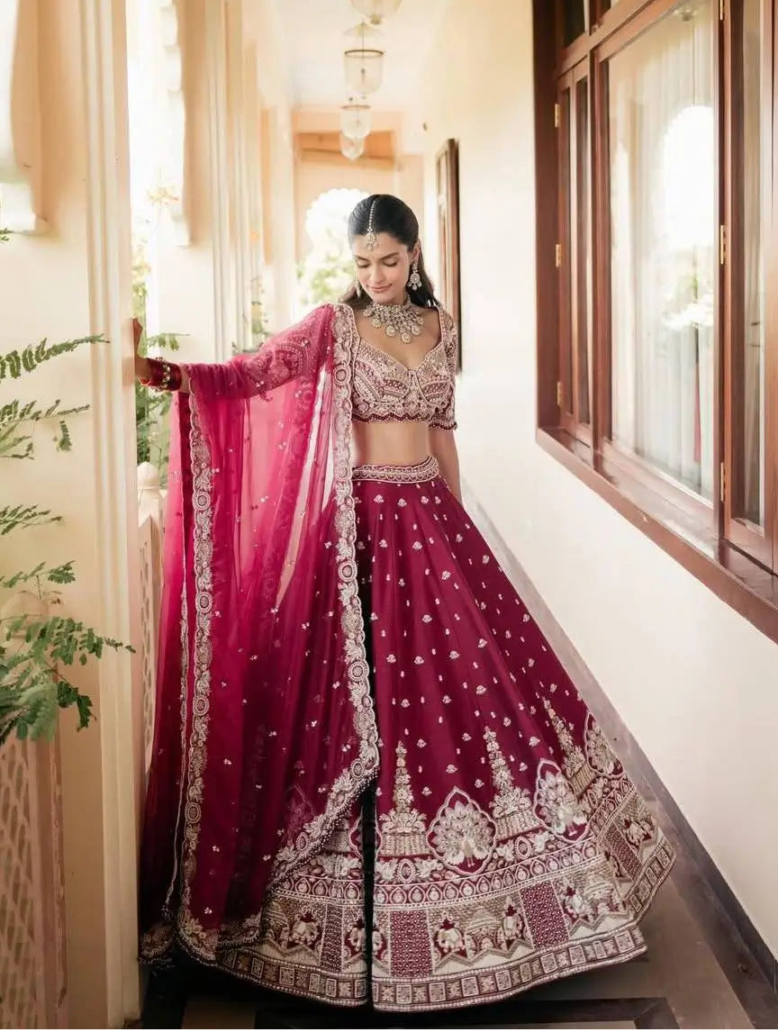 Dark Pink Embroidered Lehenga Choli
