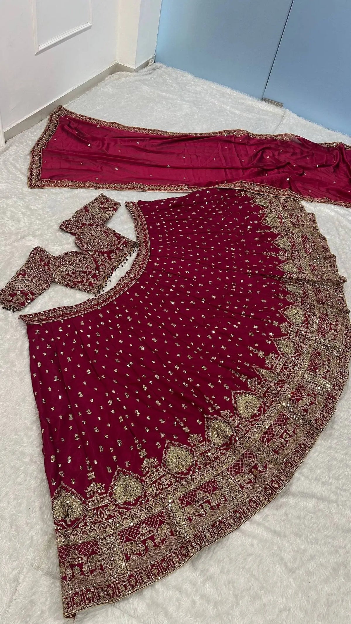 Dark Pink Embroidered Lehenga Choli