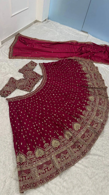 Dark Pink Embroidered Lehenga Choli