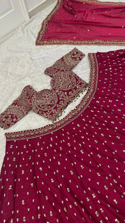 Dark Pink Embroidered Lehenga Choli