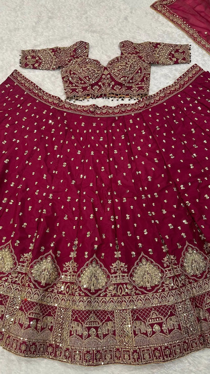 Dark Pink Embroidered Lehenga Choli