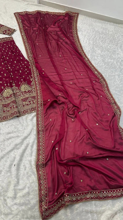 Dark Pink Embroidered Lehenga Choli