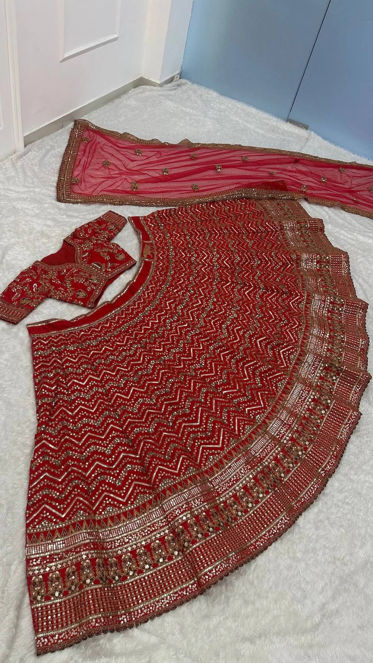 Dark Red Embroidered Lehenga Choli