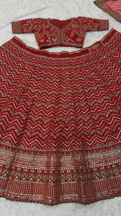 Dark Red Embroidered Lehenga Choli