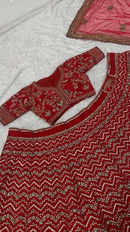 Dark Red Embroidered Lehenga Choli