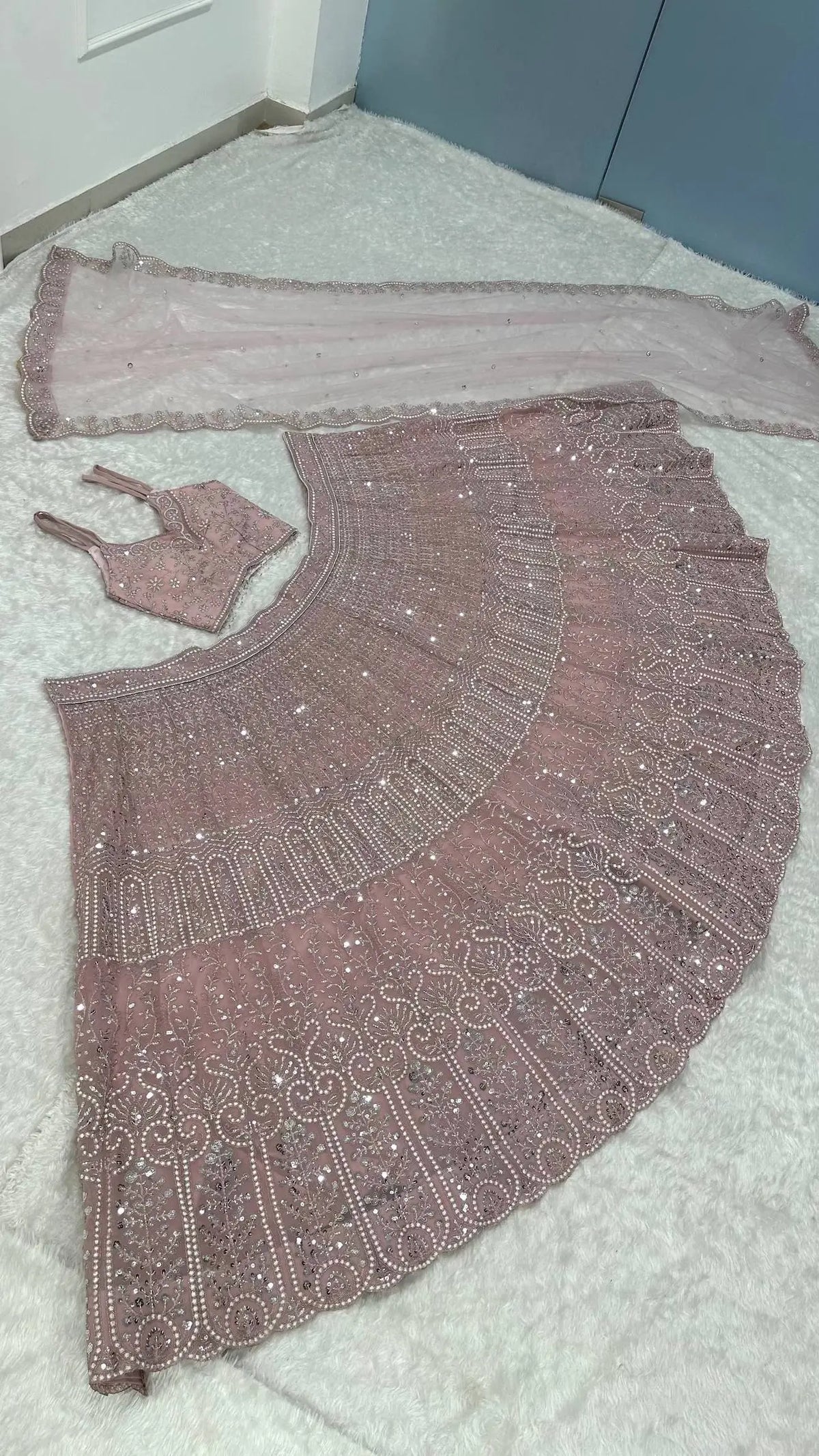 Dusty Pink Embroidered Lehenga Choli