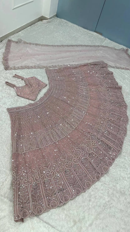Dusty Pink Embroidered Lehenga Choli
