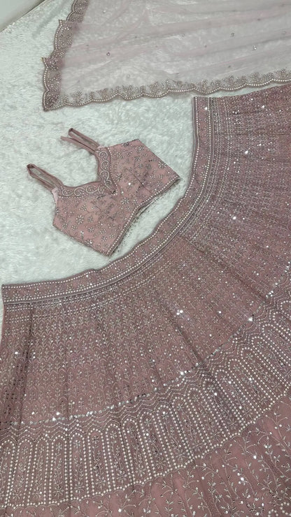 Dusty Pink Embroidered Lehenga Choli
