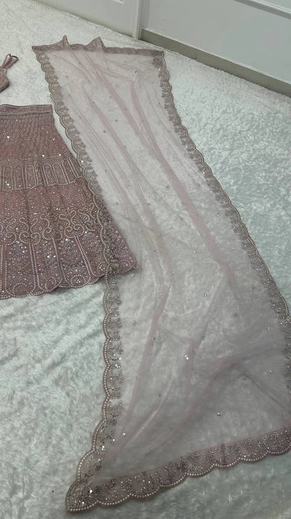 Dusty Pink Embroidered Lehenga Choli