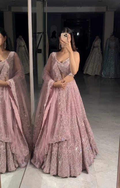 Dusty Pink Embroidered Lehenga Choli