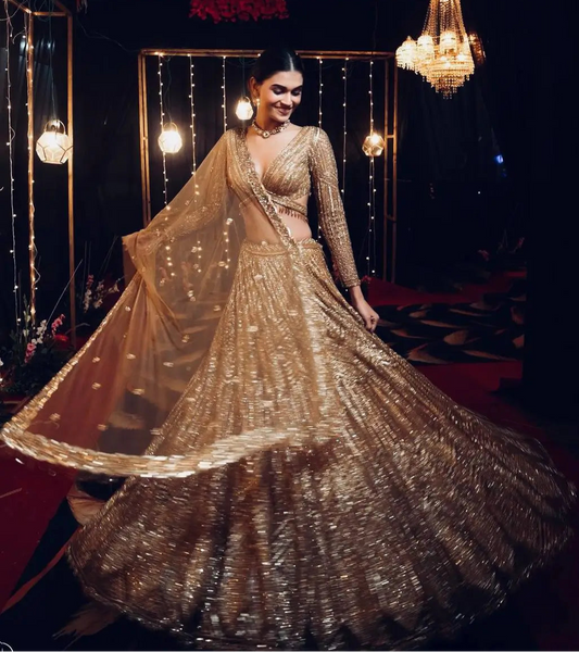 Golden Brown Kasturi Silk Dori & Sequence Work Lehenga Choli