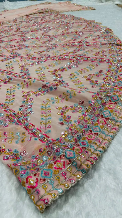 Light Pink Georgette Paper Mirror, Thread & Zari Work Lehenga Choli