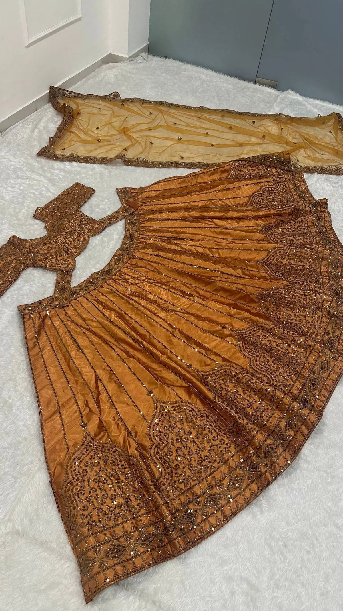 Rust Orange Embroidered Lehenga Choli