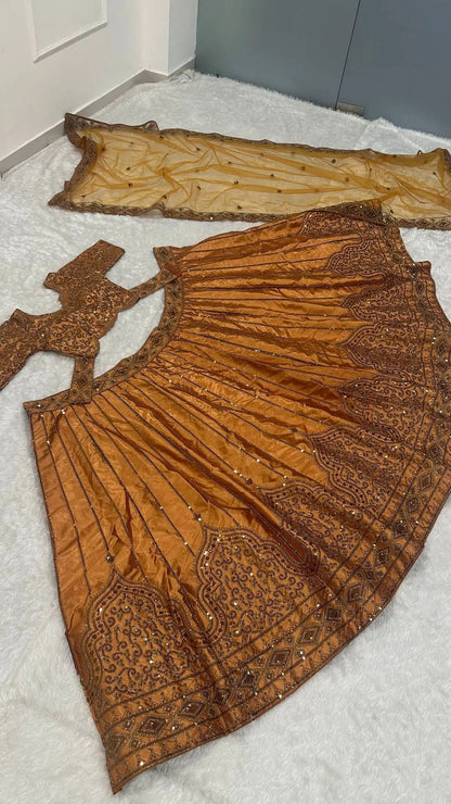Rust Orange Embroidered Lehenga Choli