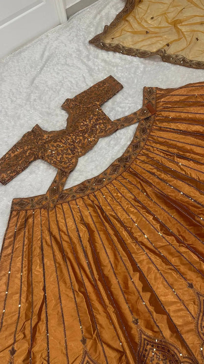 Rust Orange Embroidered Lehenga Choli