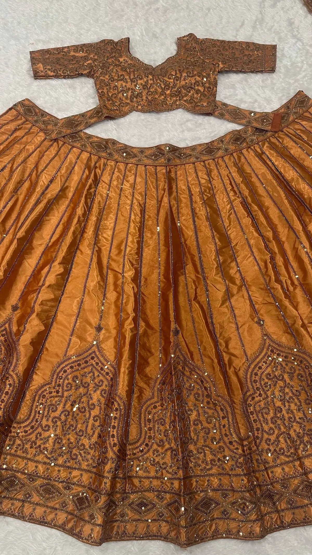 Rust Orange Embroidered Lehenga Choli