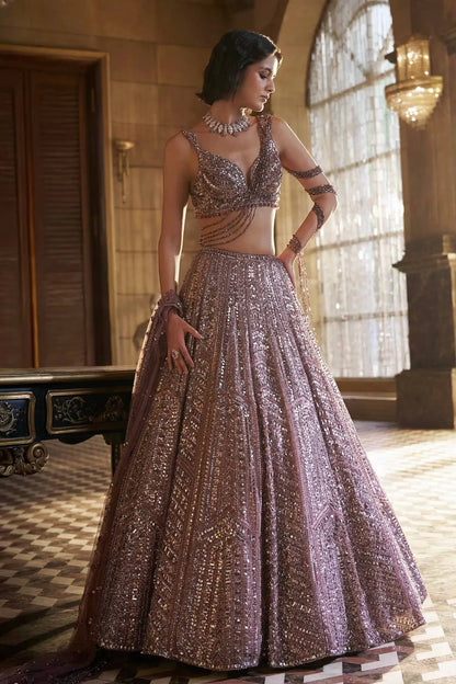 Mauve Pink Embroidery Work Lehenga Choli