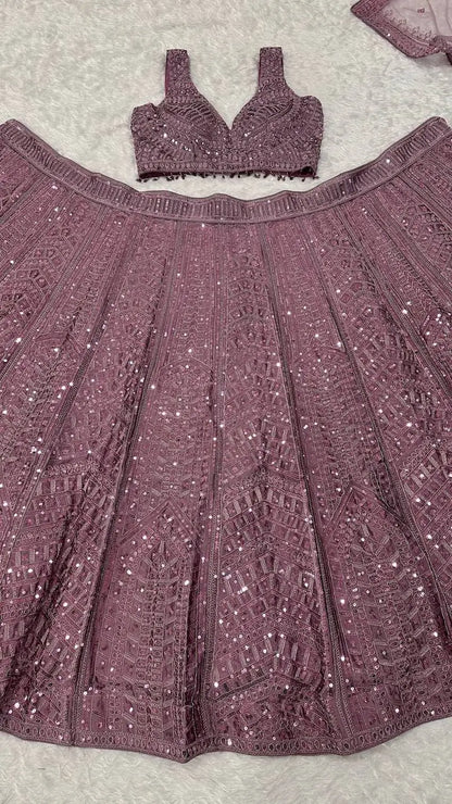 Mauve Pink Embroidery Work Lehenga Choli
