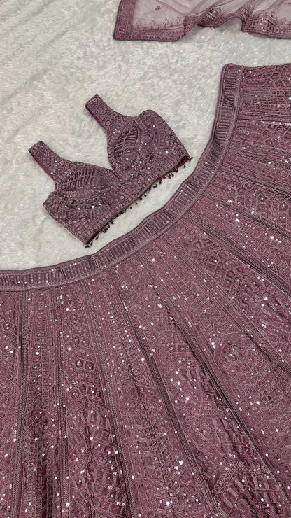 Mauve Pink Embroidery Work Lehenga Choli