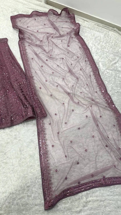 Mauve Pink Embroidery Work Lehenga Choli