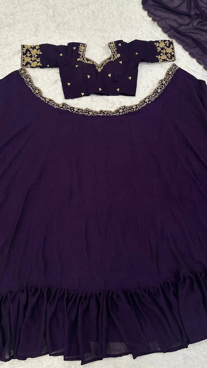 Dark Purple Crush Silk Embroidery Work Lehenga choli