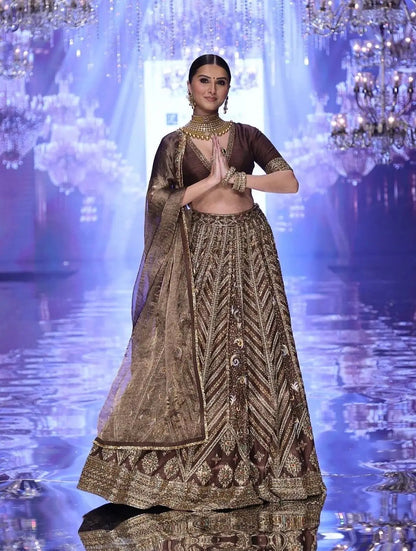 Cocoa Brown Embroidered Lehenga Choli