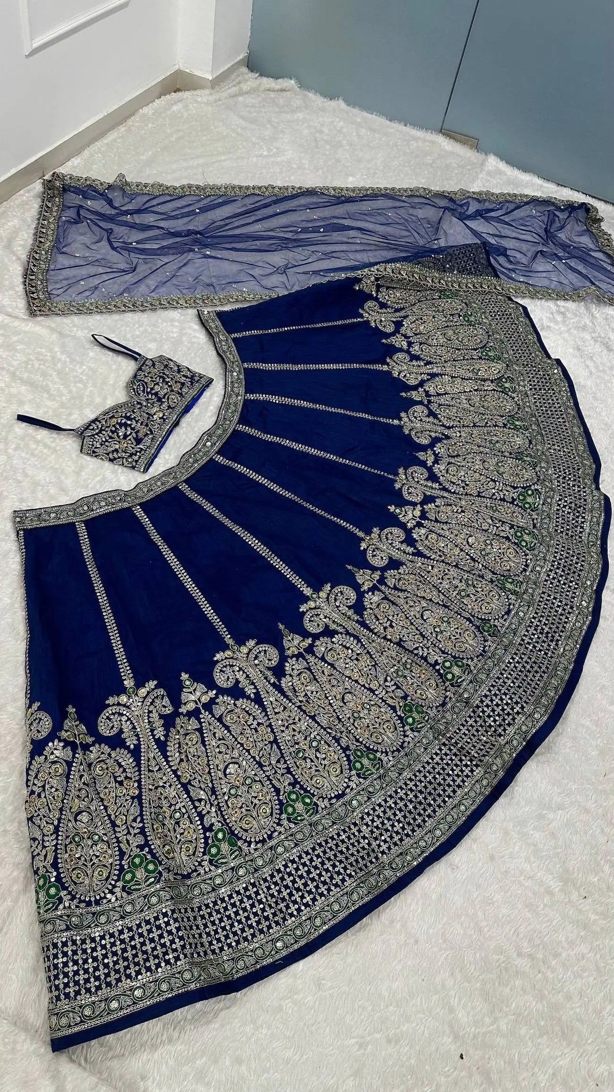 Dark Blue Embroidered Lehenga Choli