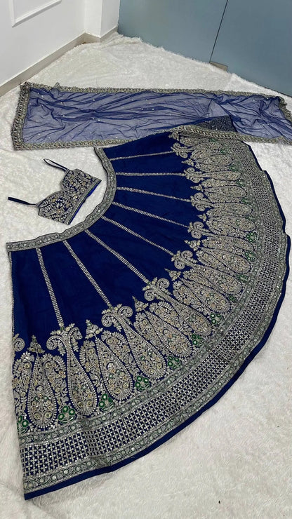 Dark Blue Embroidered Lehenga Choli