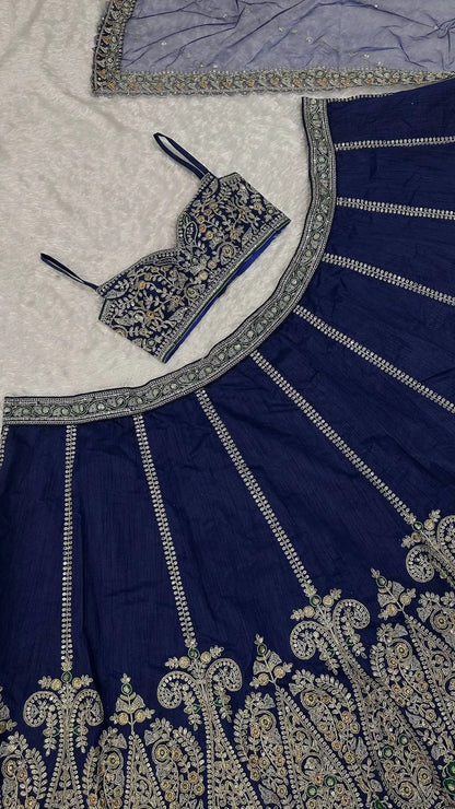 Dark Blue Embroidered Lehenga Choli