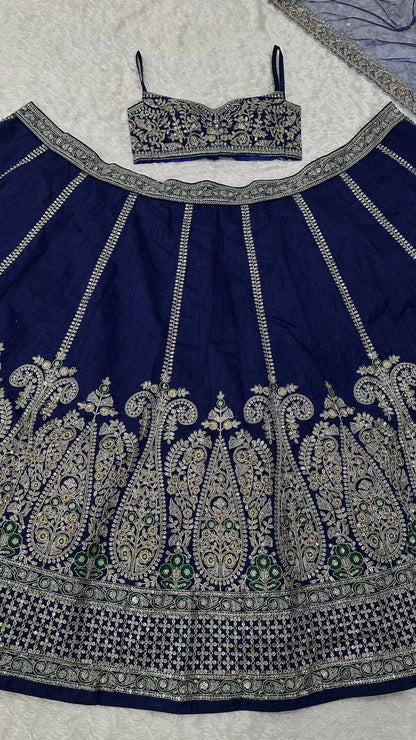 Dark Blue Embroidered Lehenga Choli