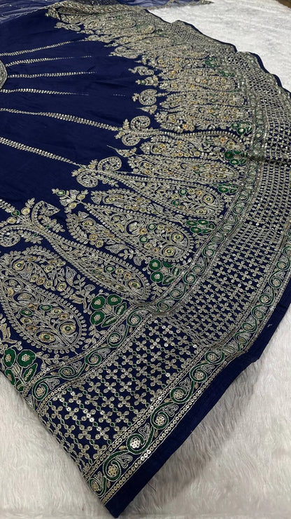 Dark Blue Embroidered Lehenga Choli
