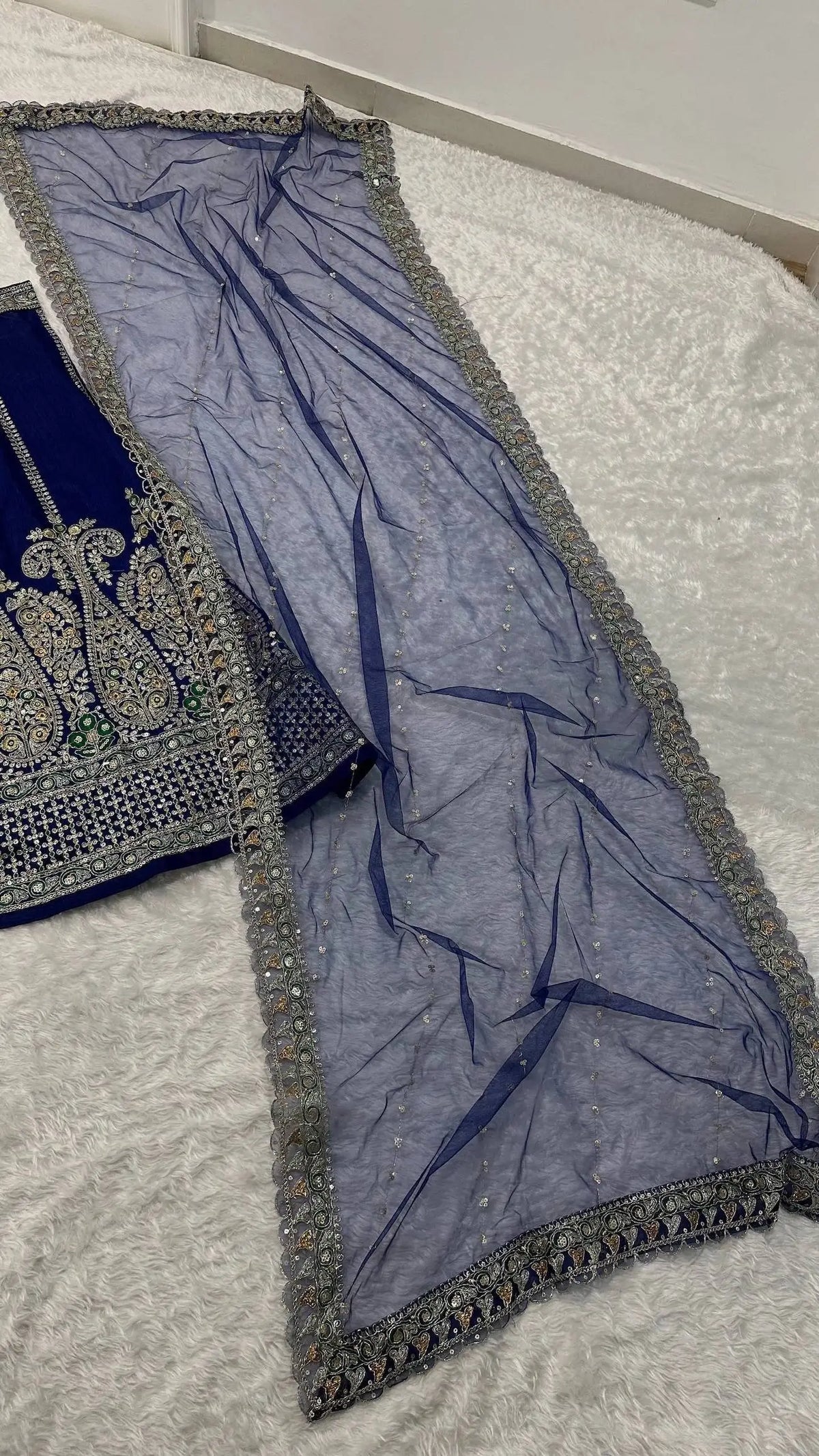 Dark Blue Embroidered Lehenga Choli