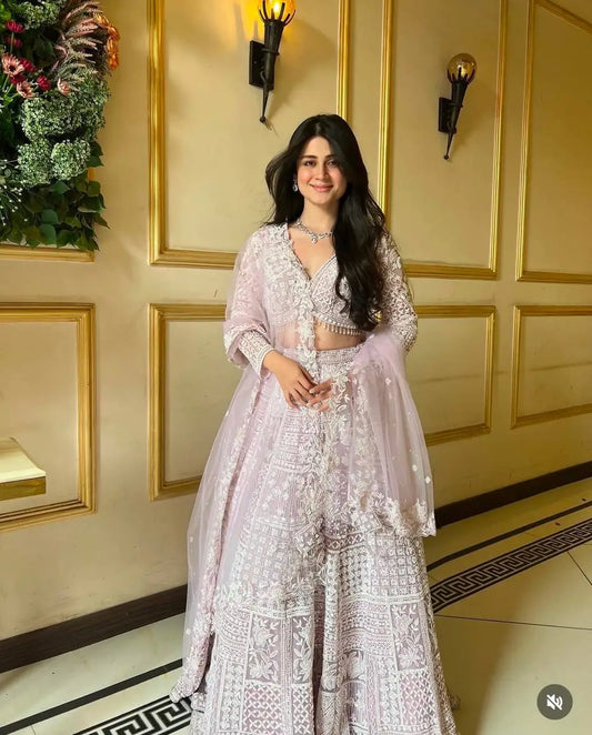 Dusty Pink Net Lehenga Choli With Thread & Sequence Work