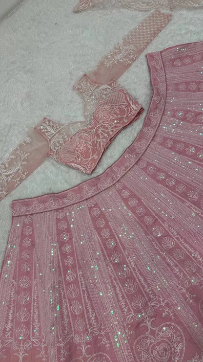 Pastel Pink Embroidery Work Lehenga Choli