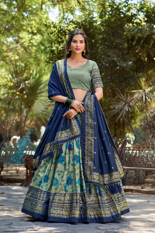 Kalamkari tusser Silk Blue Lehenga Choli Set