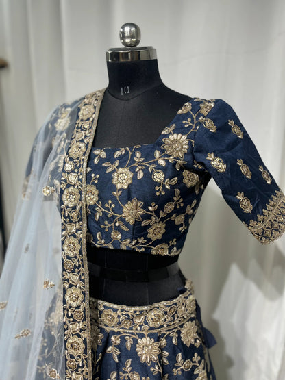 Dark Blue Designer Art Silk Lehenga Choli With Thread And Sequins Work