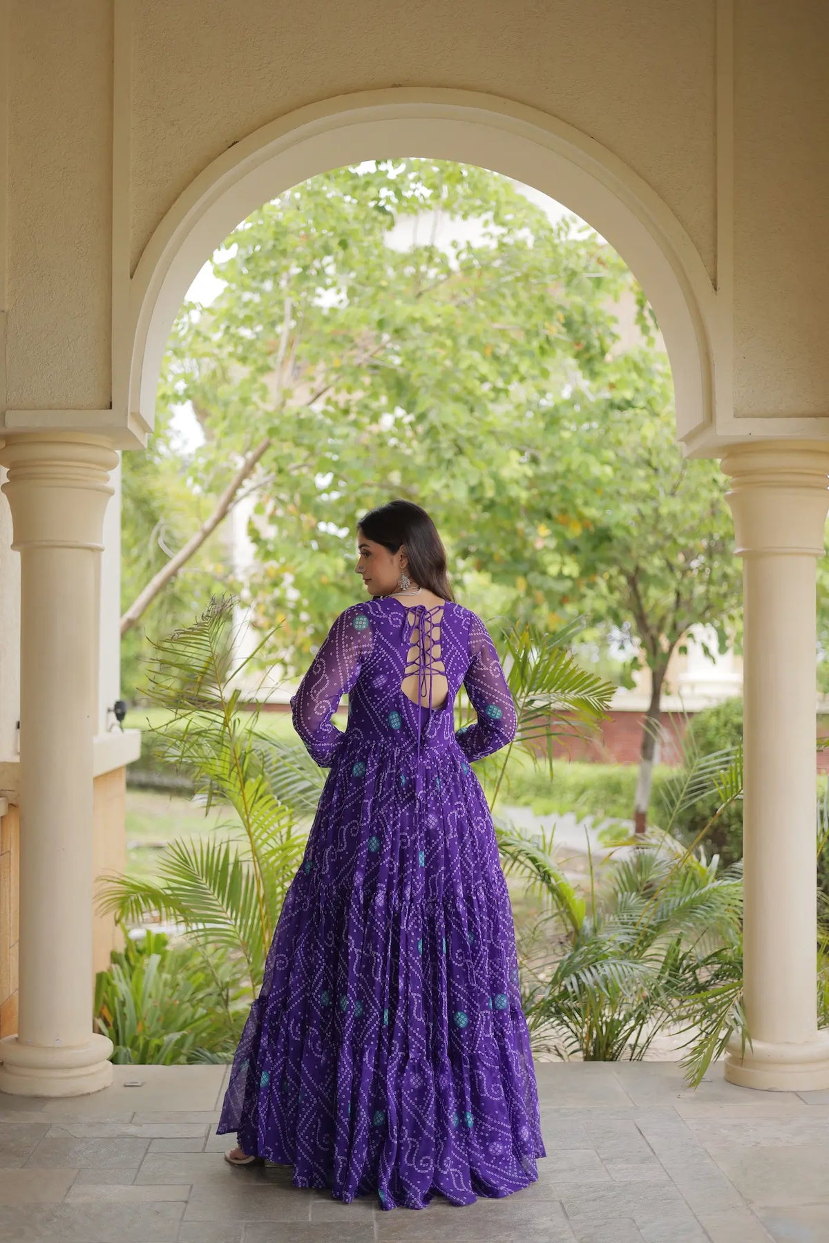 Purple Gamthi Work & Printed Navratri Gown