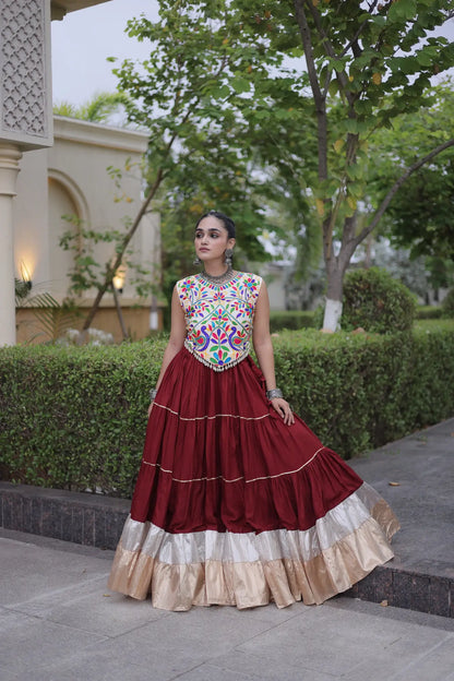 Maroon Garba Chaniya Choli With Kutchi Work Blouse
