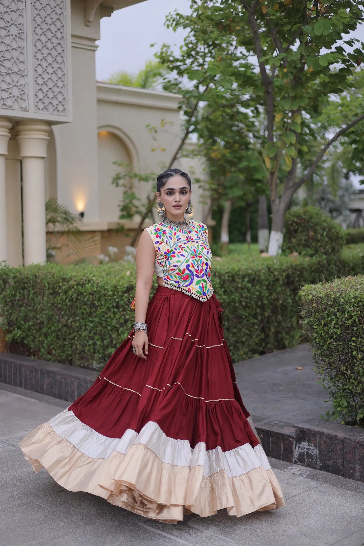 Maroon Garba Chaniya Choli With Kutchi Work Blouse