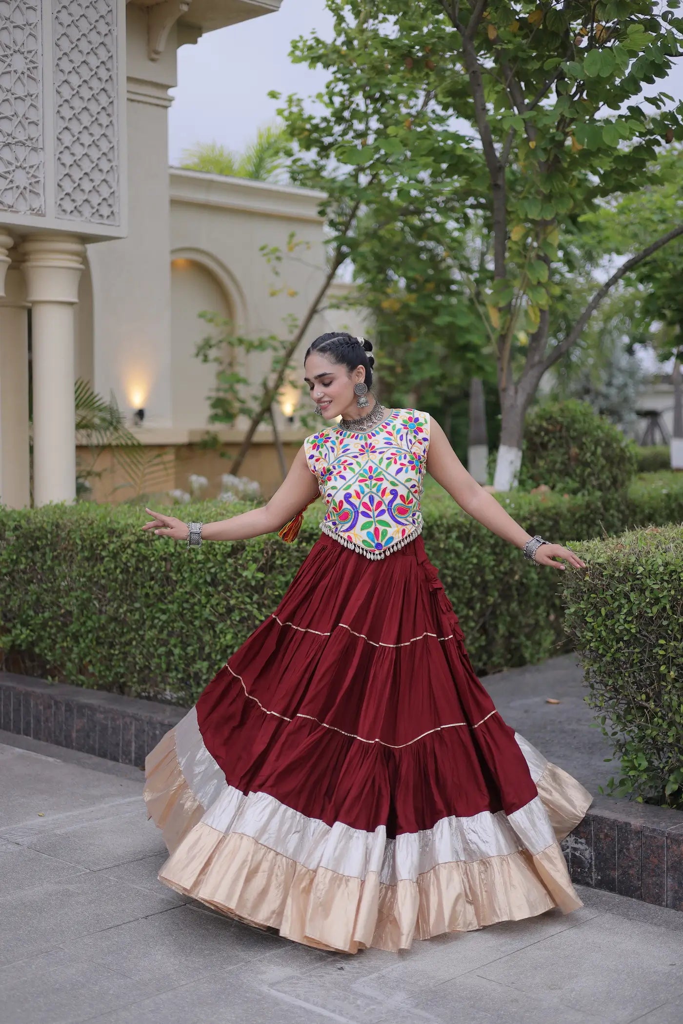 Maroon Garba Chaniya Choli With Kutchi Work Blouse