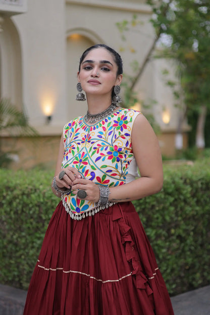 Maroon Garba Chaniya Choli With Kutchi Work Blouse