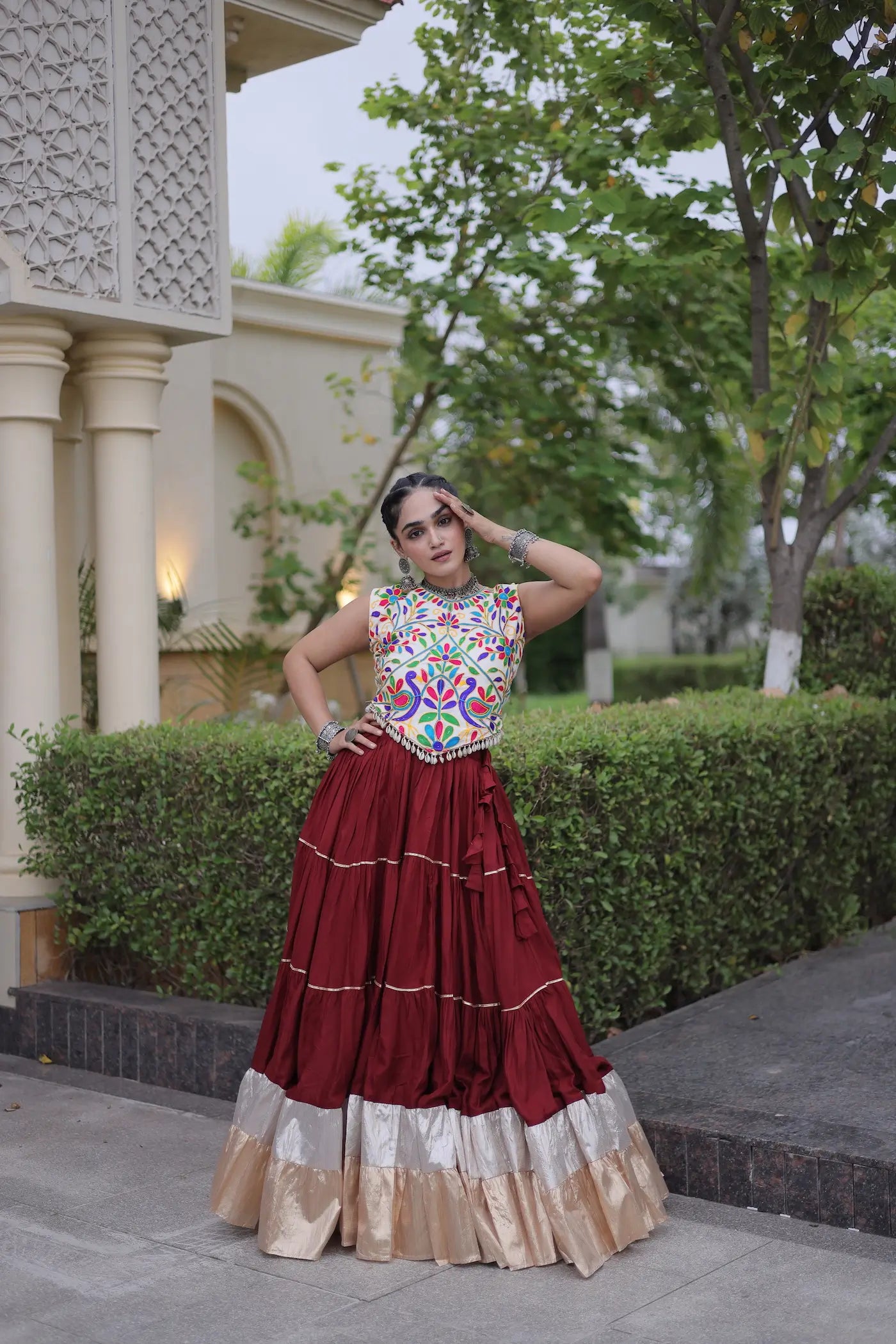 Maroon Garba Chaniya Choli With Kutchi Work Blouse